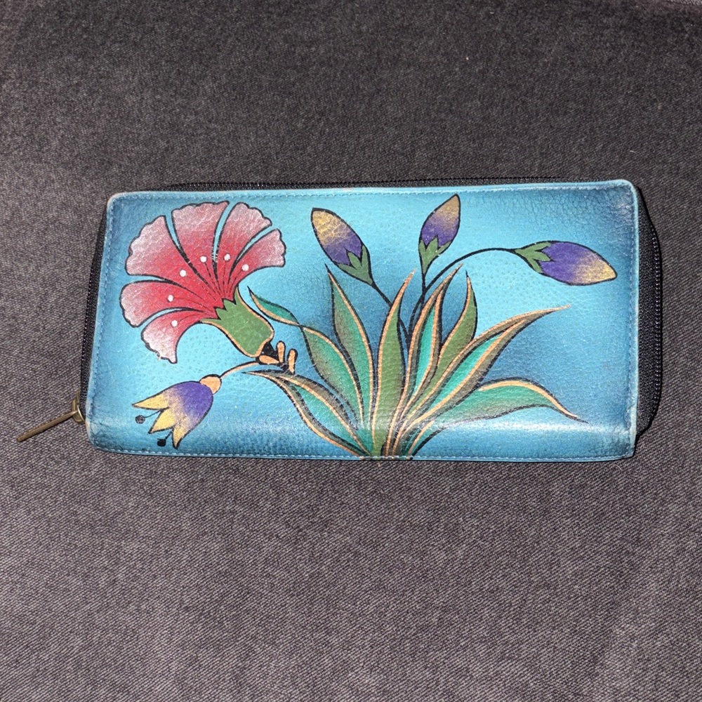 Anuschka Floral Blue Women's Zip Around Wallet